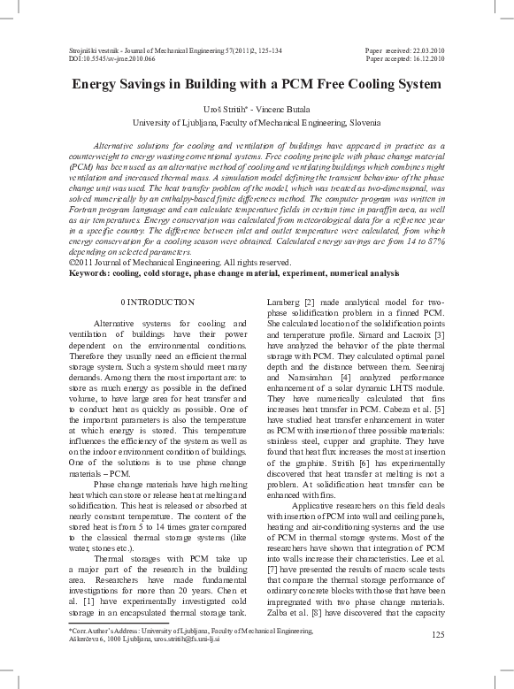 (PDF) Energy Savings in Building with a PCM Free Cooling System