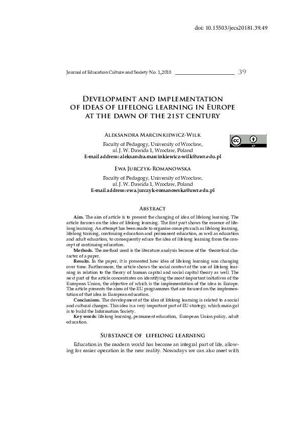 (PDF) The development and implementation of ideas of lifelong learning ...