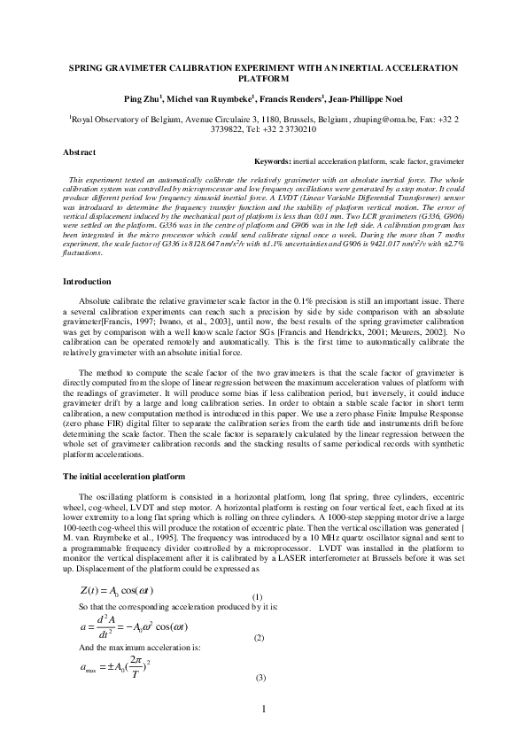 (PDF) Spring gravimeter calibration experiment with an inertial ...