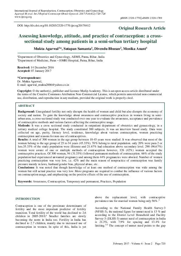 (PDF) Assessing knowledge, attitude, and practice of contraception: a ...