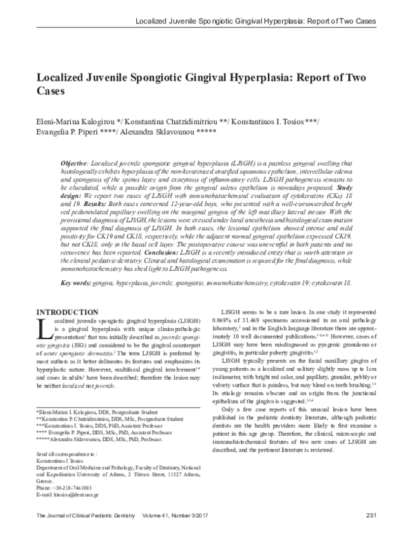 (PDF) Localized juvenile spongiotic gingival hyperplasia: a report of 3 ...