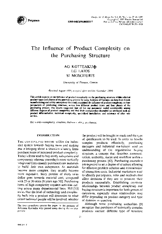 (PDF) The influence of product complexity on the purchasing structure