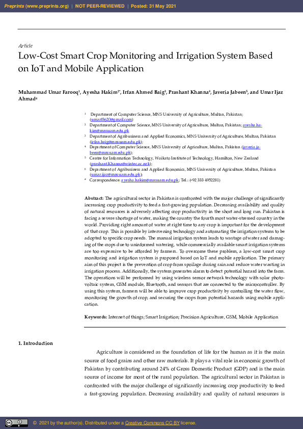 (PDF) Low-Cost Smart Crop Monitoring and Irrigation System Based on IoT ...