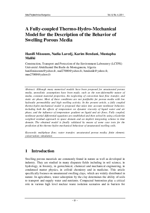 (PDF) A Fully-coupled Thermo-Hydro-Mechanical Model for the Description ...