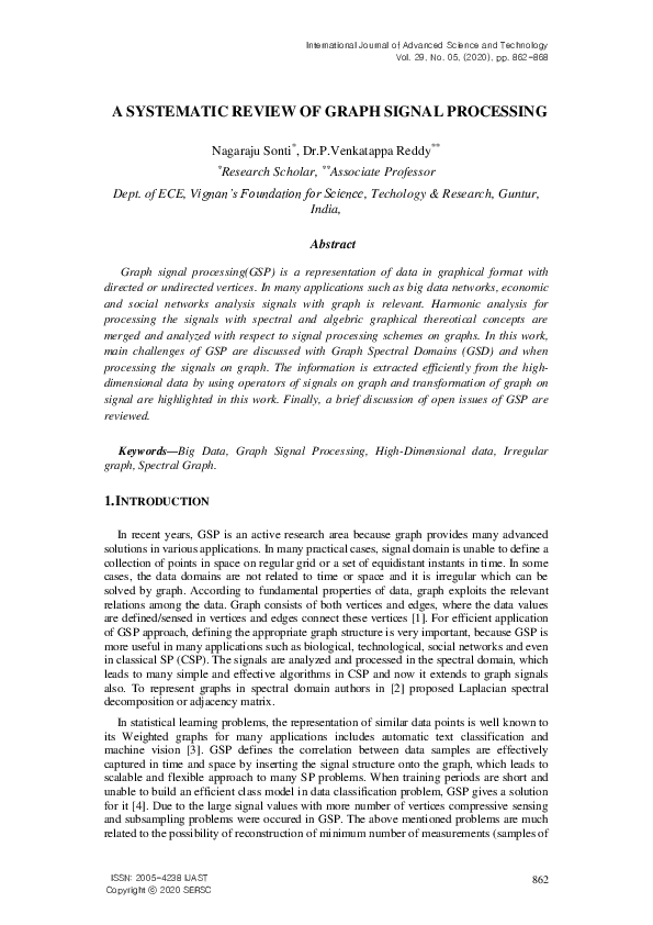 (PDF) A SYSTEMATIC REVIEW OF GRAPH SIGNAL PROCESSING Nagaraju Sonti