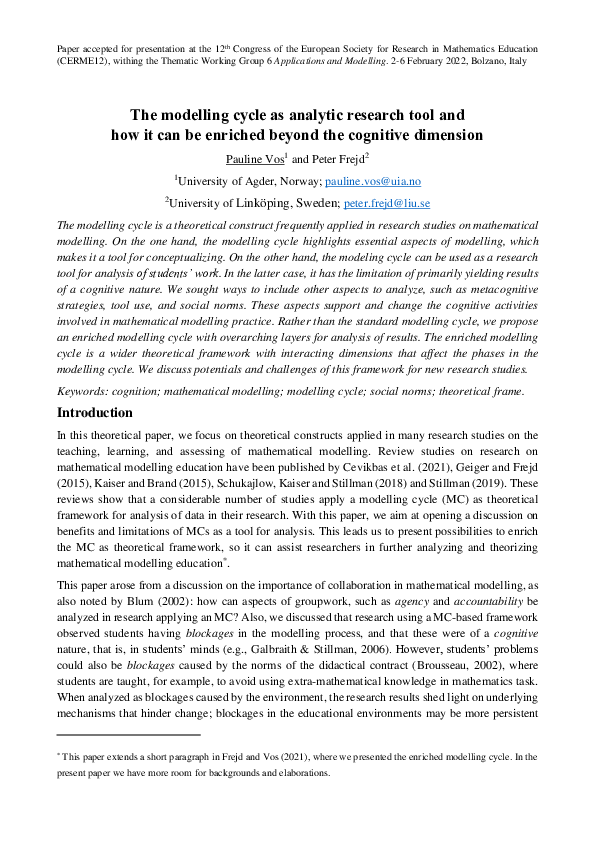 (PDF) The modelling cycle as analytic research tool and how it can be ...