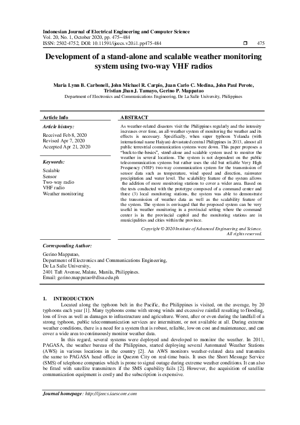 (PDF) Development of a standalone and scalable weather monitoring system using twoway vhf