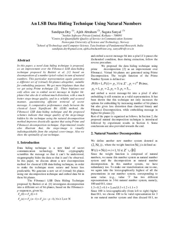 (PDF) An LSB Data Hiding Technique Using Natural Numbers