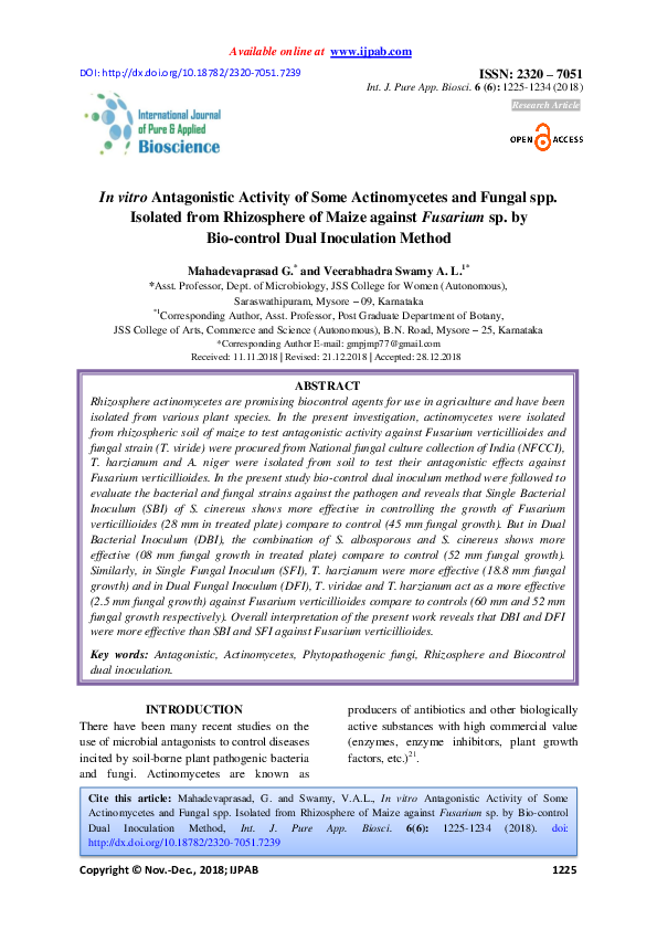(PDF) In vitro Antagonistic Activity of Some Actinomycetes and Fungal ...