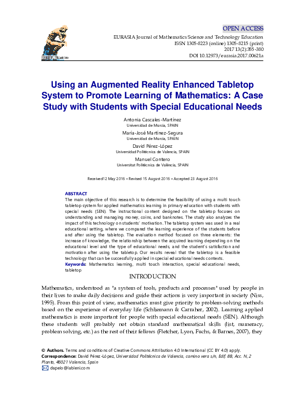 (PDF) Using an Augmented Reality Enhanced Tabletop System to Promote ...