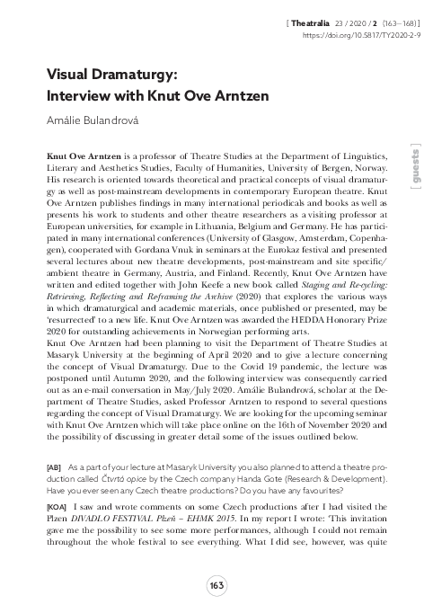 (PDF) Visual dramaturgy : interview with Knut Ove Arntzen