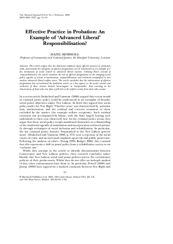 (PDF) Effective Practice in Probation: An Example of ‘Advanced Liberal ...