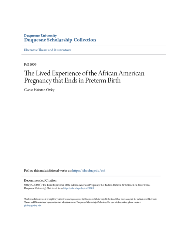 (PDF) The Lived Experience of the African American Pregnancy that Ends ...