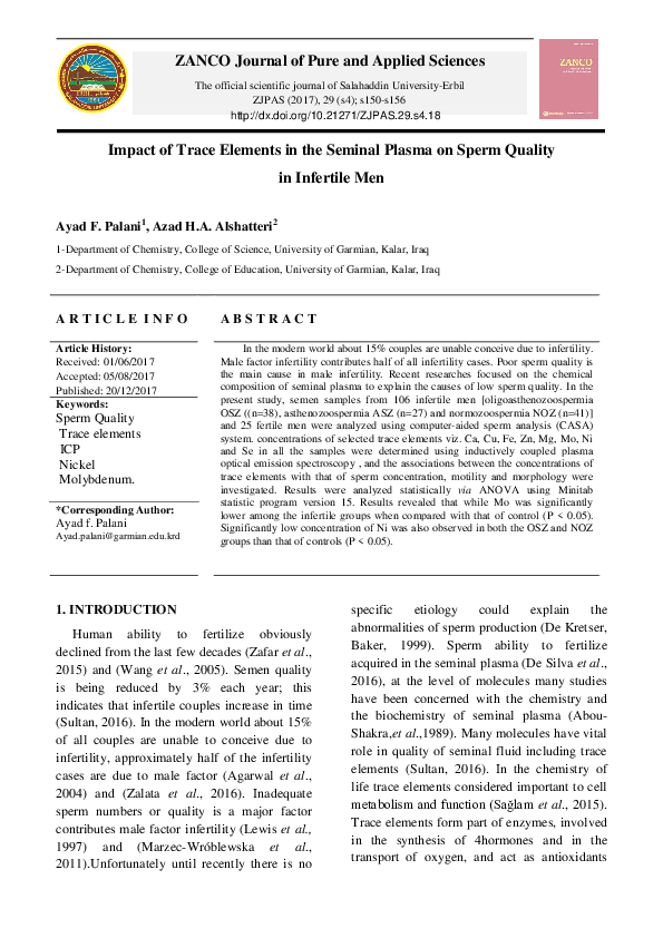 (PDF) Impact of Trace Elements in the Seminal Plasma on Sperm Quality ...
