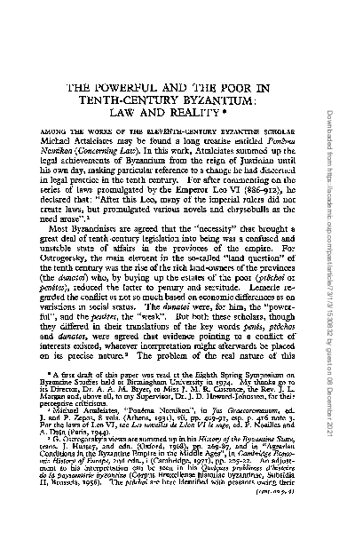 The Powerful and the Poor Intenth-Century by Zantium: Law and Reality