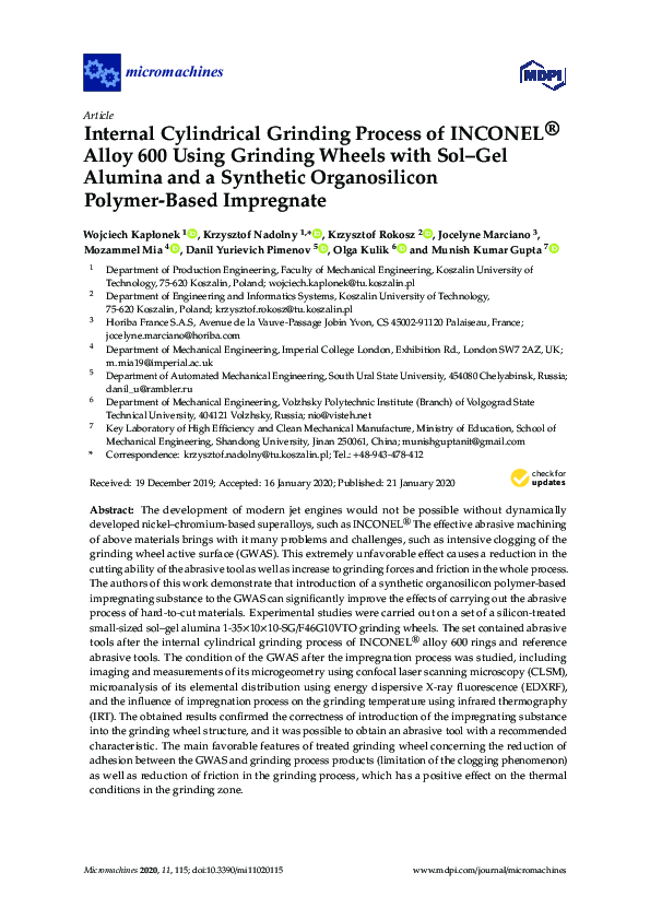 (PDF) Internal Cylindrical Grinding Process of INCONEL® Alloy 600 Using ...