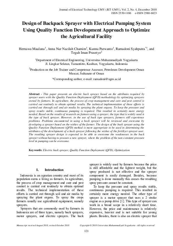 (PDF) Design of Backpack Sprayer with Electrical Pumping System Using ...