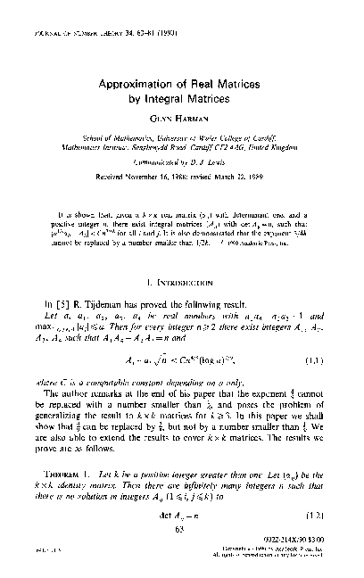 (PDF) Approximation of real matrices by integral matrices