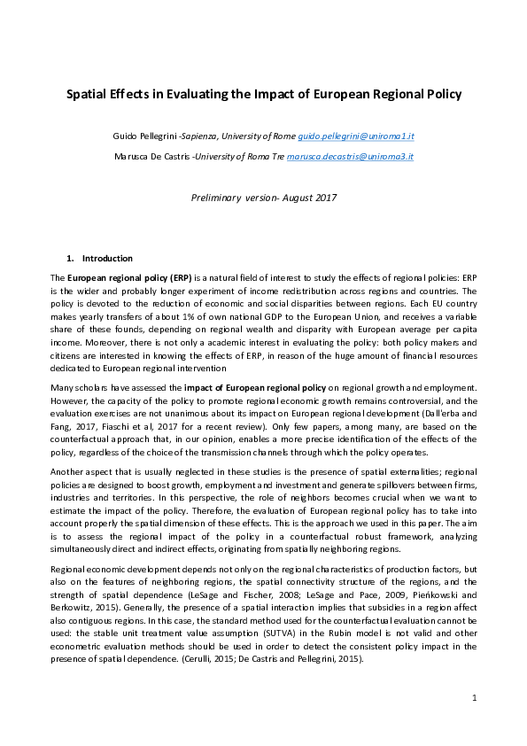 (PDF) Spatial Effects in Evaluating the Impact of European Regional Policy