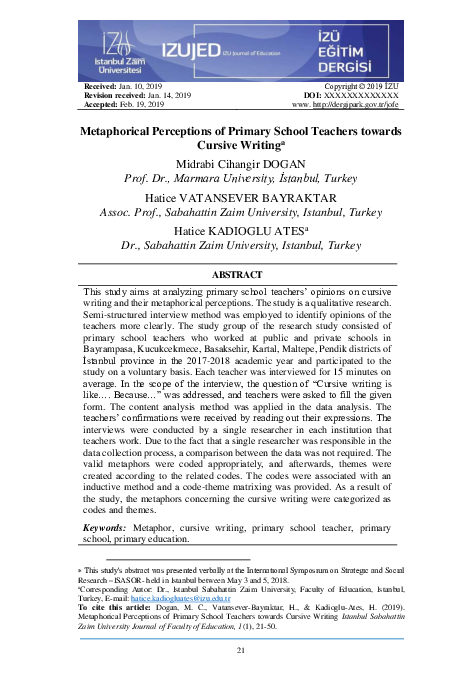 (PDF) Metaphorical Perceptions of Primary School Teachers towards ...