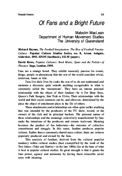(PDF) Of fans and a bright future