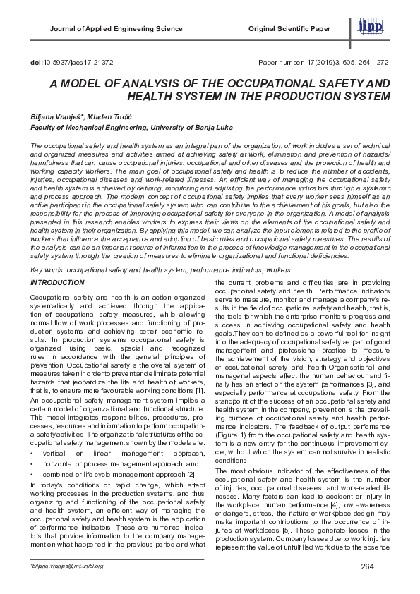 (PDF) A model of analysis of the occupational safety and health system ...