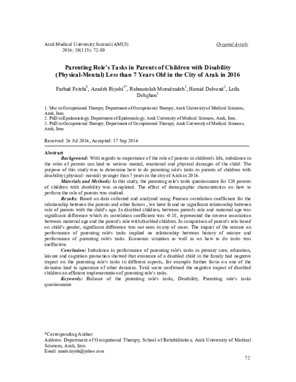 (PDF) Parenting Role's Tasks in Parents of Children with Disability ...