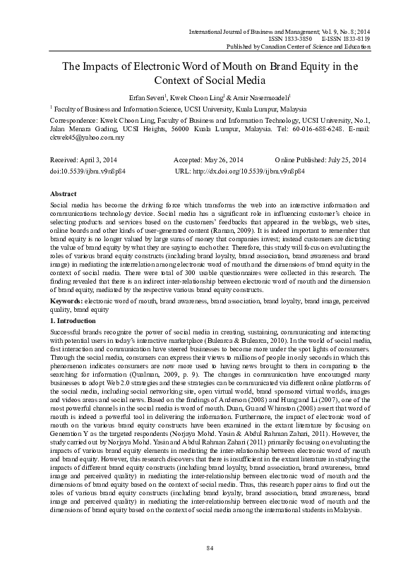 (PDF) The Impacts of Electronic Word of Mouth on Brand Equity in the ...