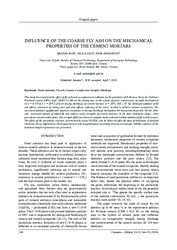 (PDF) Influence Of The Coarse Fly Ash On The Mechanical Properties Of ...