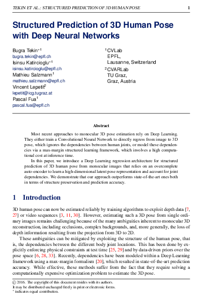 (PDF) Structured Prediction of 3D Human Pose with Deep Neural Networks