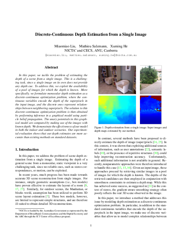 (PDF) Discrete-Continuous Depth Estimation from a Single Image