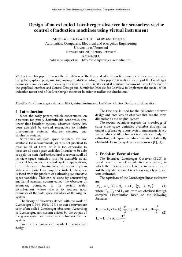 (PDF) Design of an extended Luenberger observer for sensorless vector ...
