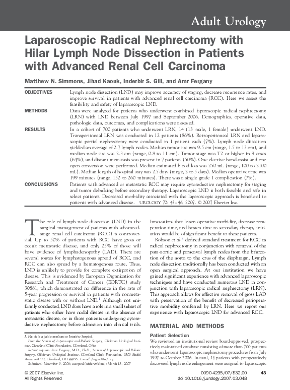 (PDF) Laparoscopic Radical Nephrectomy with Hilar Lymph Node Dissection ...