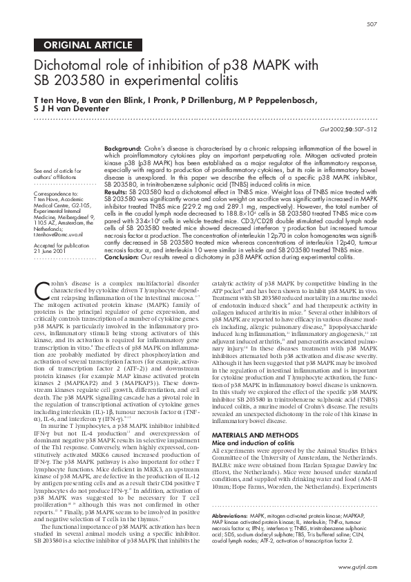 (PDF) Dichotomal role of inhibition of p38 MAPK with SB 203580 in ...