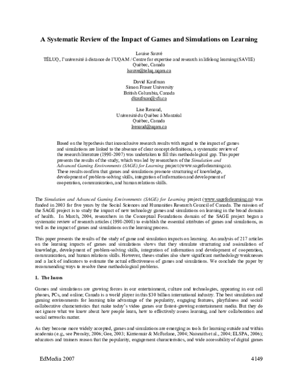 (PDF) A systematic review of the impact of games and simulations on ...