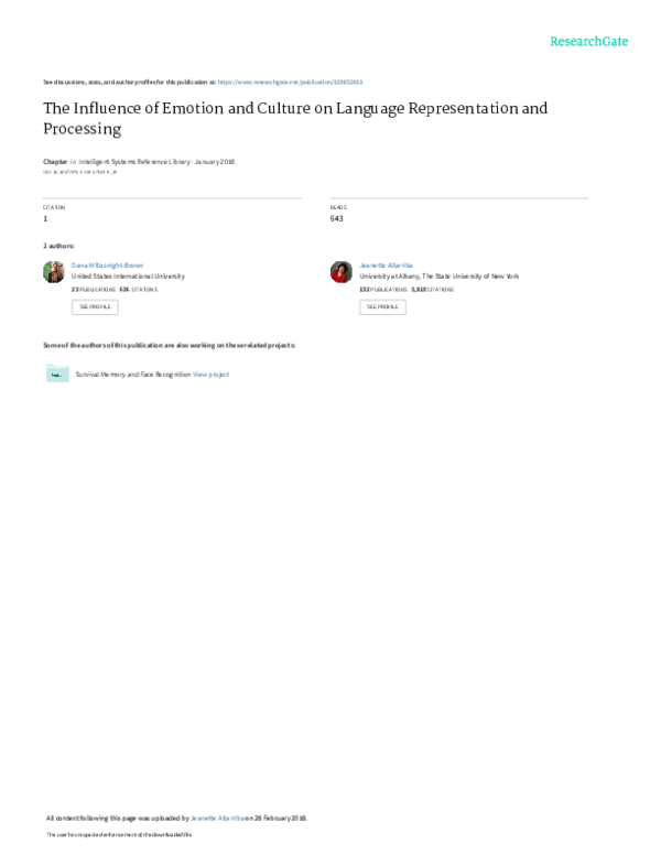 (PDF) The Influence of Emotion and Culture on Language Representation ...