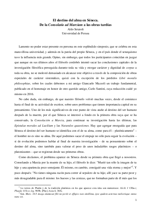 (PDF) El destino del alma en Séneca. De la Consolatio ad Marciam a las ...