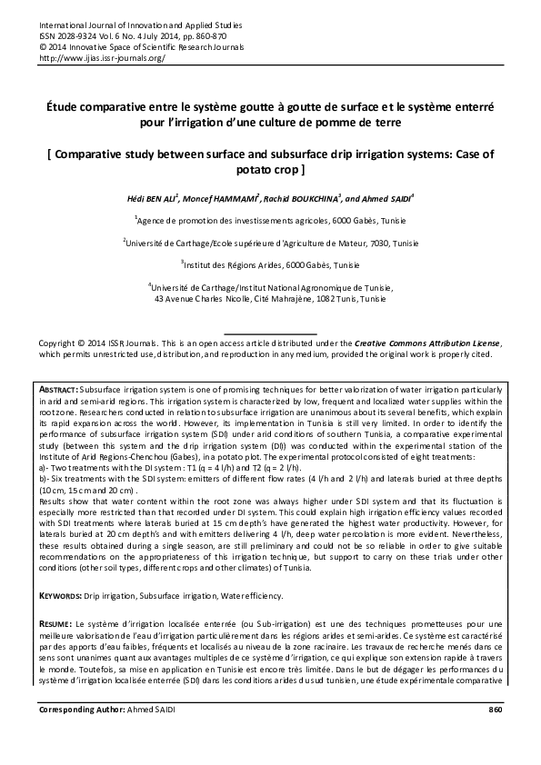 (PDF) Comparative study between surface and subsurface drip irrigation ...