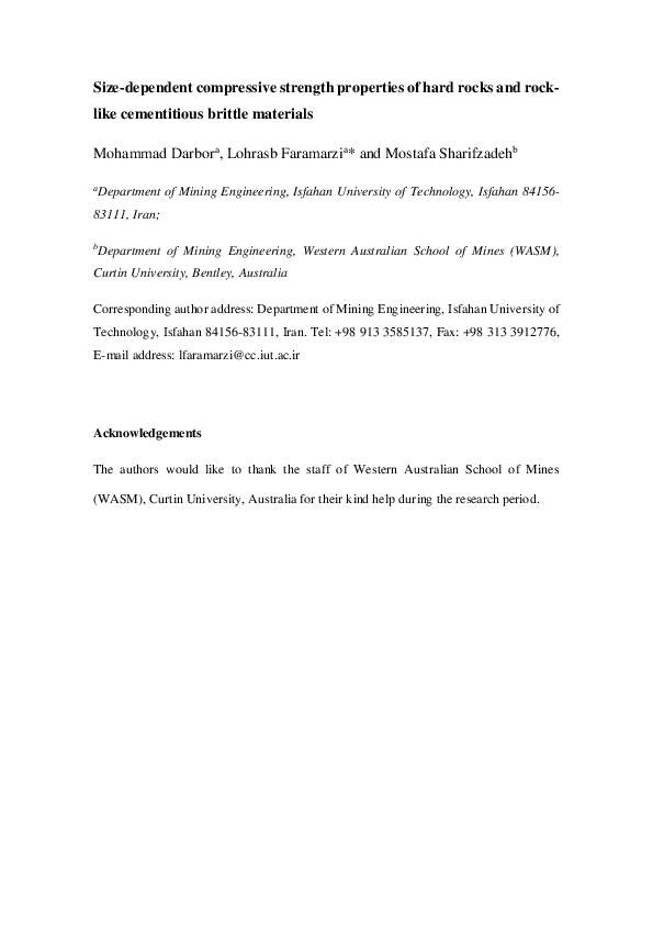 (PDF) Size-dependent compressive strength properties of hard rocks and ...