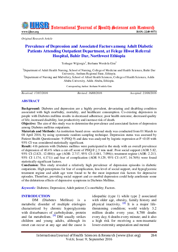 (PDF) Prevalence of Depression and Associated Factors among Adult ...