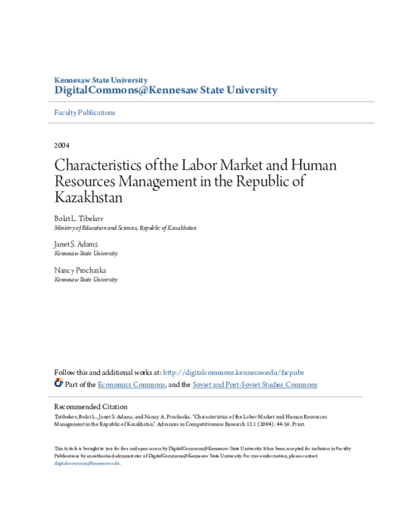 (PDF) Characteristics of the Labor Market and Human Resources ...