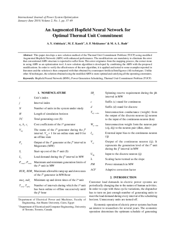 (PDF) Modified augmented hopfield neural network for optimal thermal ...