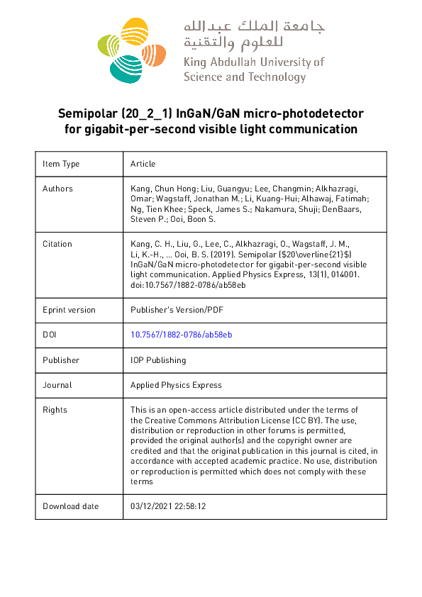 (PDF) Semipolar (202̅1̅) InGaN/GaN micro-photodetector for gigabit-per ...