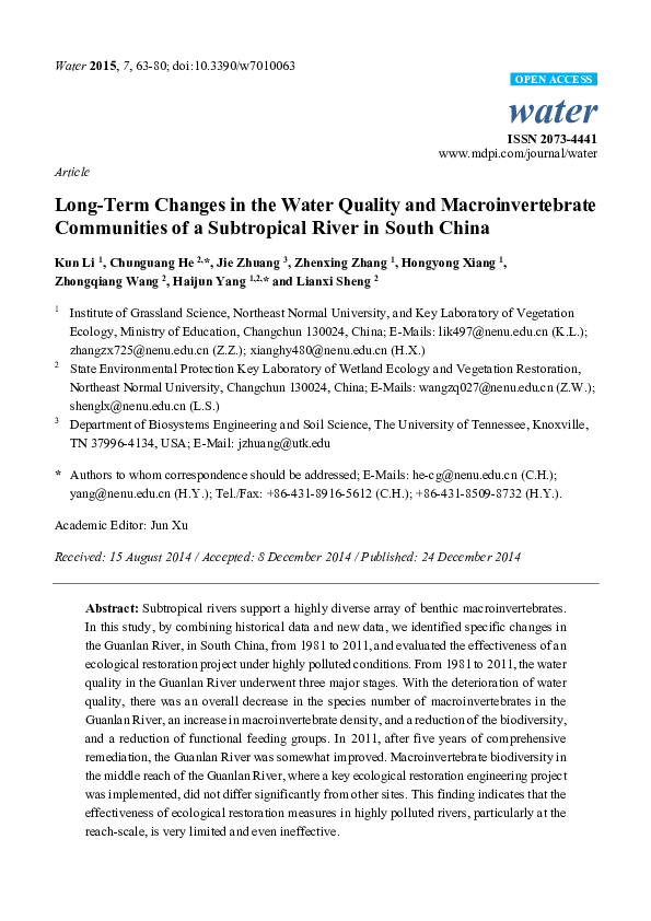 (PDF) Long-Term Changes in the Water Quality and Macroinvertebrate ...