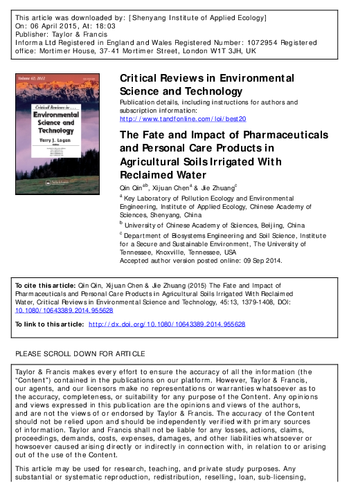 (PDF) The Fate and Impact of Pharmaceuticals and Personal Care Products ...