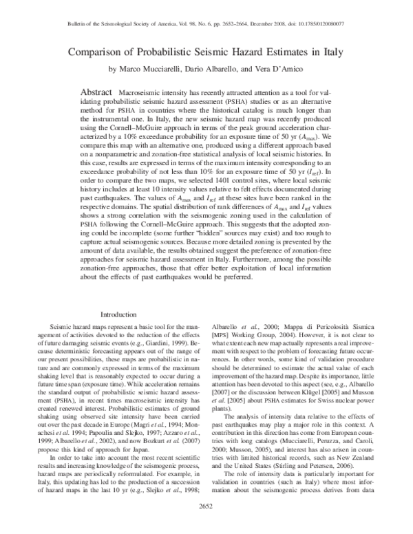 (PDF) Comparison of probabilistic seismic hazard estimates in Italy