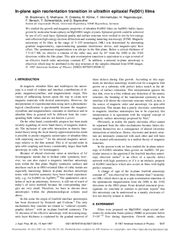 (PDF) In-plane spin reorientation transition in ultrathin epitaxial Fe ...