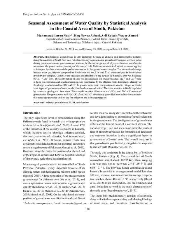 (PDF) Seasonal Assessment of Water Quality by Statistical Analysis in ...