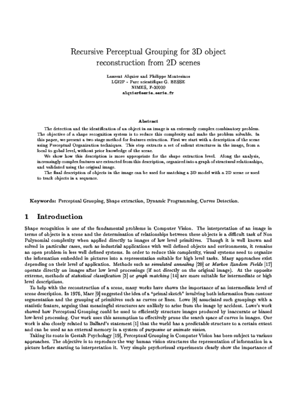 (PDF) Recursive Perceptual Grouping for 3D object reconstruction from ...