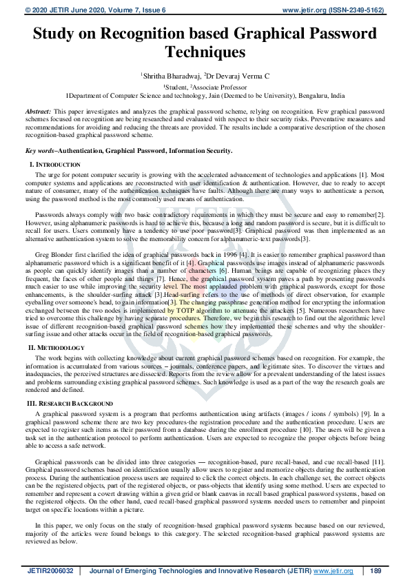 (PDF) Study on Recognition based Graphical Password Techniques